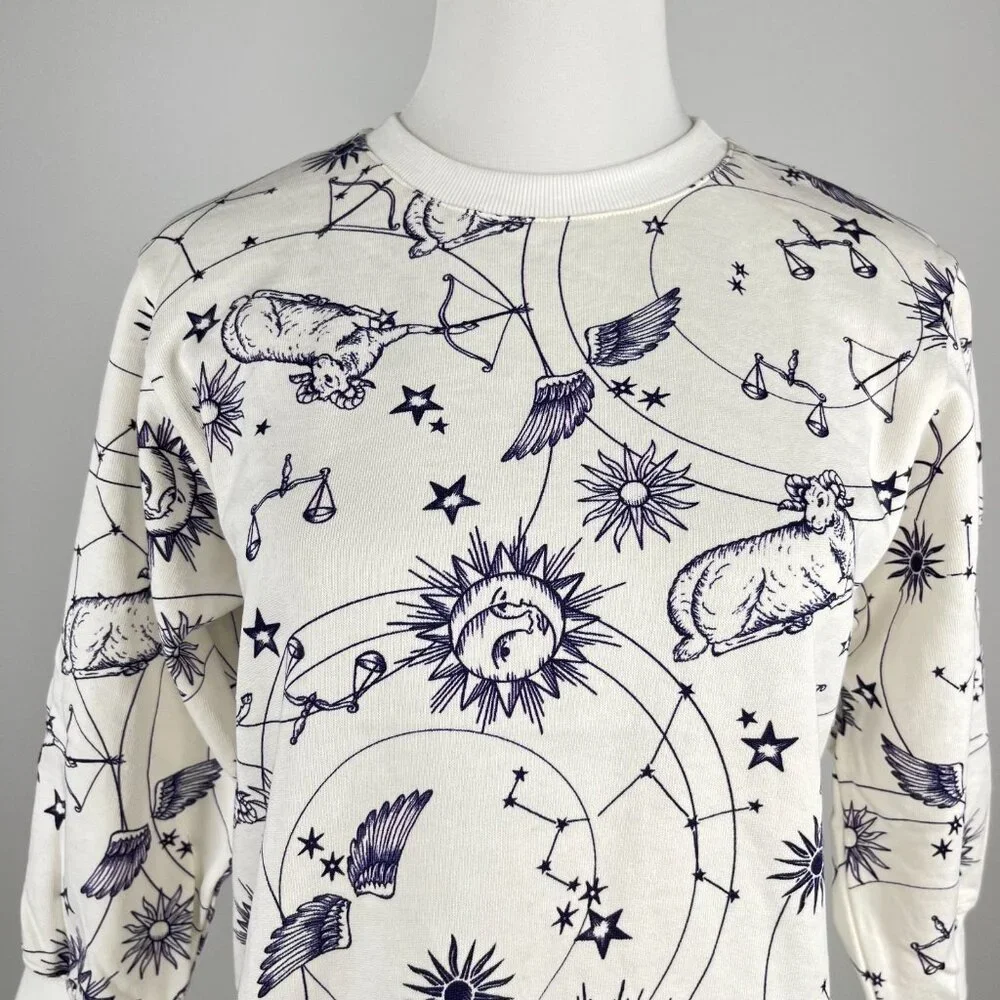 NWT Johnny Was Celestial Horoscope Sweatshirt Size S Ivory Crew Neck